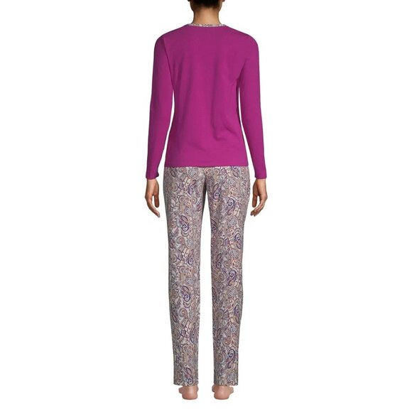 Lands' End Women's Cotton Jersey Knit Pajamas Set T-Shirt and Pants, NWT - Picture 2 of 4